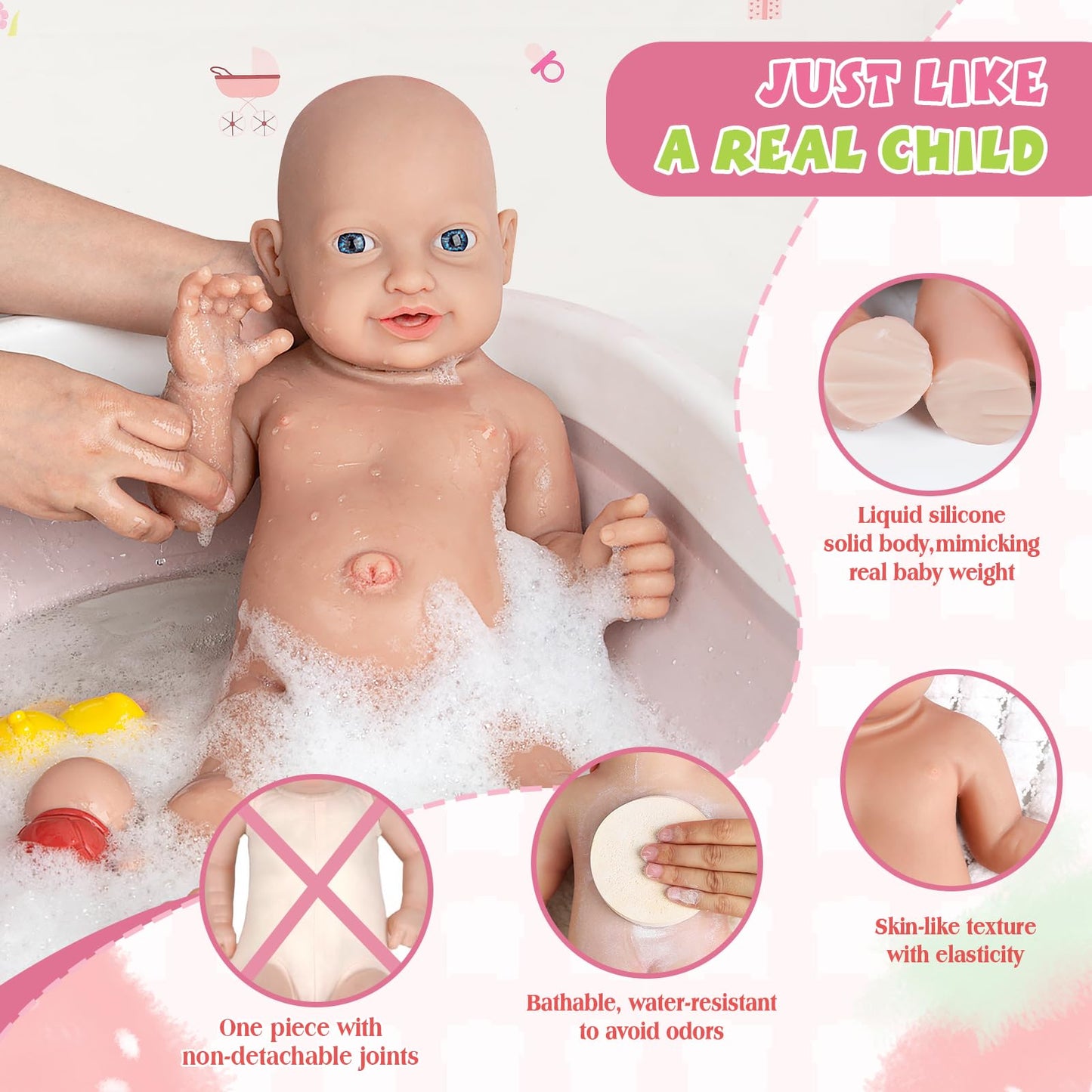 Ivita 14 Inch Realistic Reborn Silicone Baby Dolls Platinum Full Body Silicone Baby Doll Lifelike Newborn Baby Doll Real Life Ba