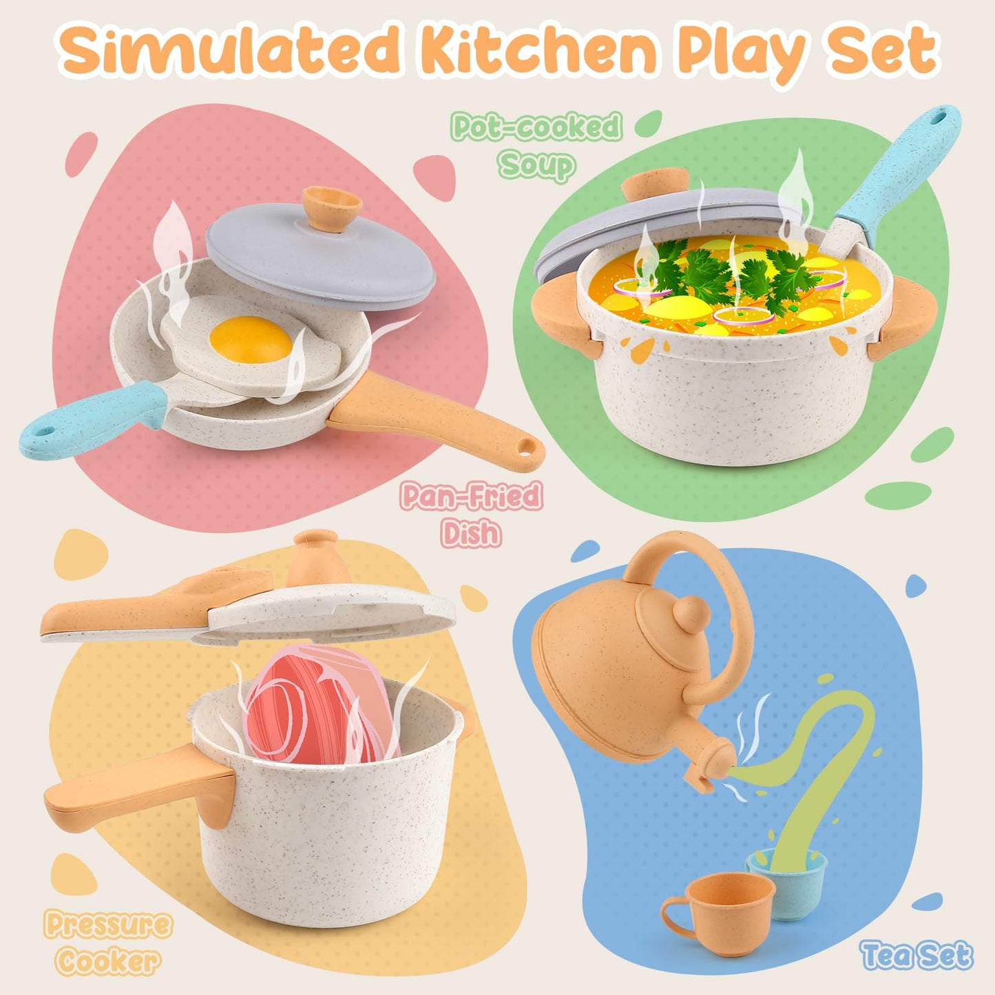 Pretend Play Kitchen Accessories Toys, Pots And Pans Utensils Playset For Kids, Cooking Play Set Gift For Toddlers Boys And Girl