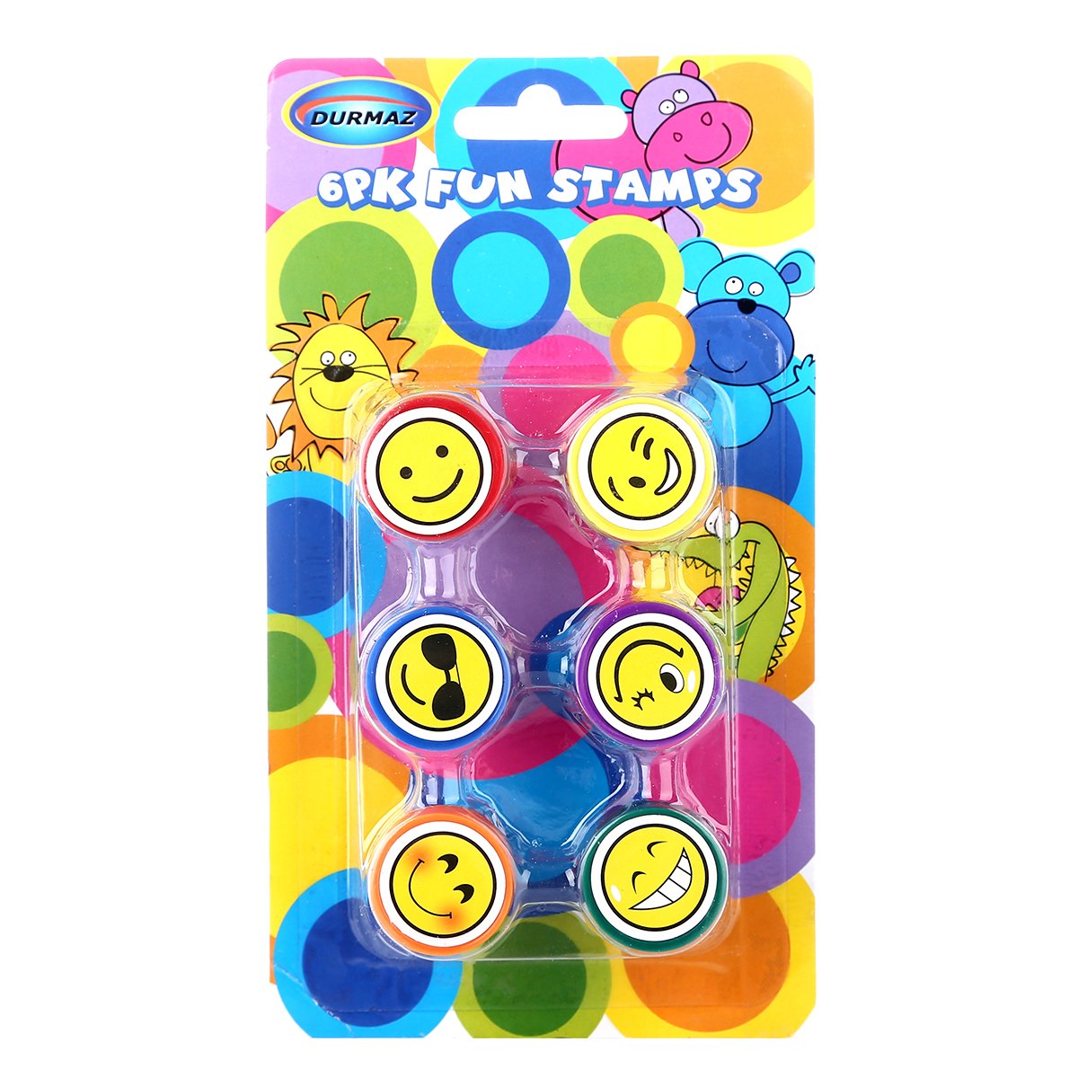 LUCKYBIRD Self Inking Smiley Stamps Set, 6 Count, Plastic, Blink & Goofy Color
