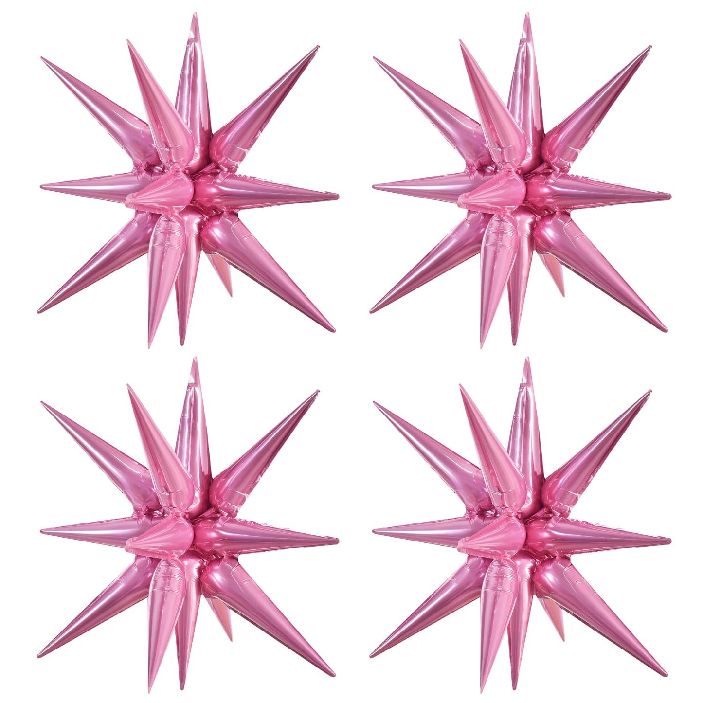 Toniful 4 Pcs 22Inch 4D Pink Explosion Star Foil Balloons 14Point Light Pink Star Mylar Balloons For Party Backdrop Christmas Ne