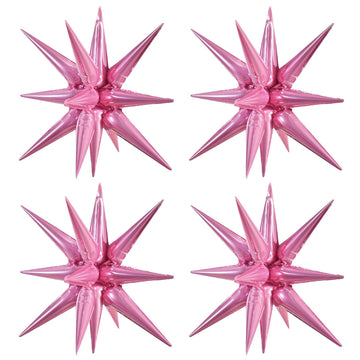Toniful 4 Pcs 22Inch 4D Pink Explosion Star Foil Balloons 14Point Light Pink Star Mylar Balloons For Party Backdrop Christmas Ne