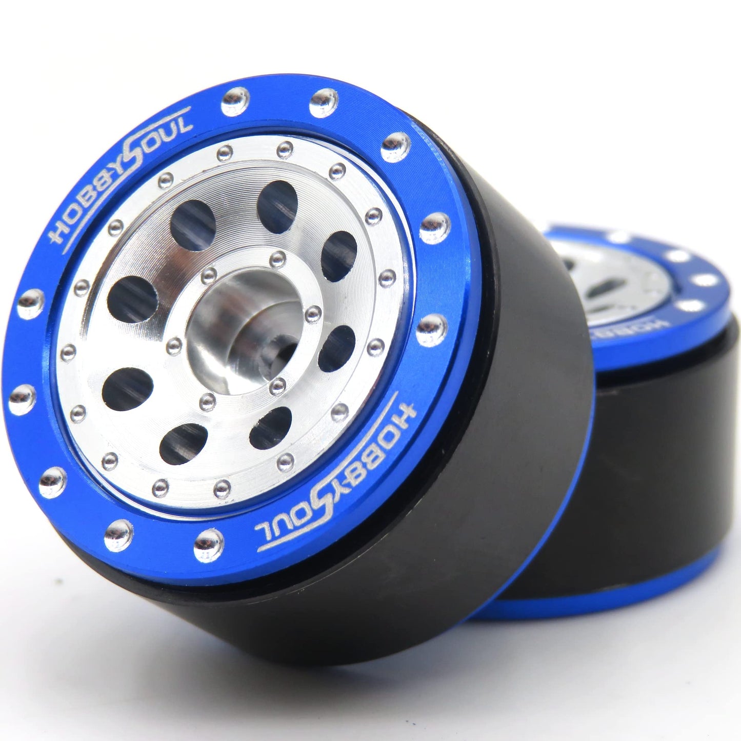 Hobbysoul Adjustable Offset 1.0 Beadlock Wheels Blue Silver, Heavy Rc 1.0 Wheels 7Mm Hex Rims For 1/18 Traxxas Trx4M Axial Scx24