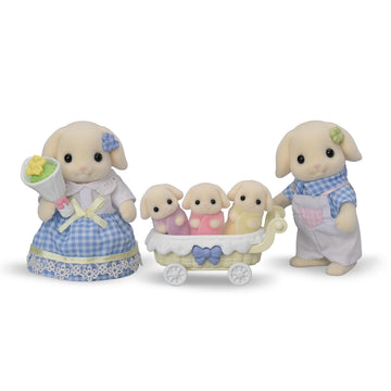 Calico Critters Flora Rabbit Family - Set of 5 Collectible Doll Figures, Multicolor, Ages 3+, Model CC2158, Plastic Material