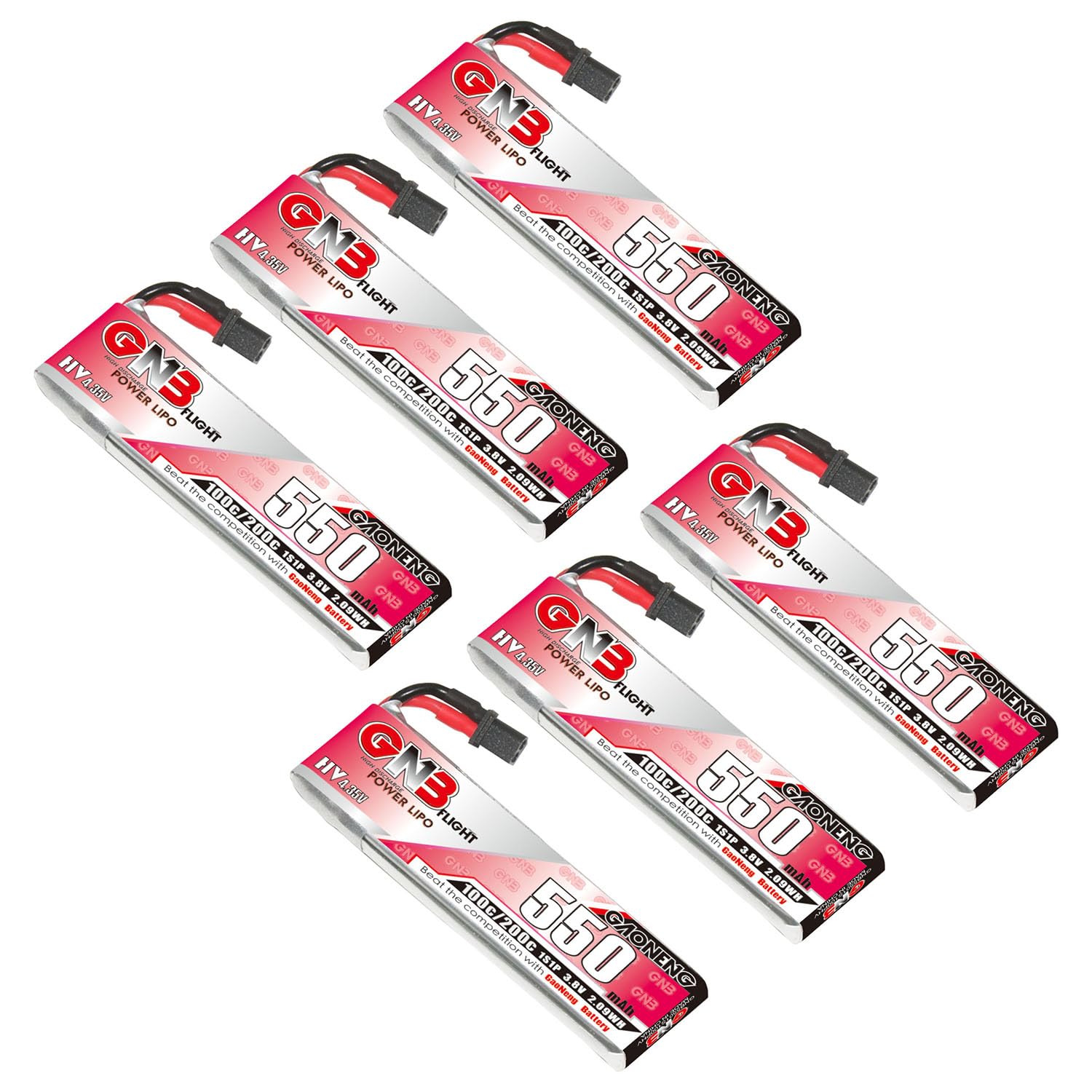 GAONENG 6pcs 550mAh 1S LiPo Battery 100C 3.8V HV LiHv Battery A30 Cabled Connector for Inductrix FPV Plus EMAX Tinyhawk Micro FP