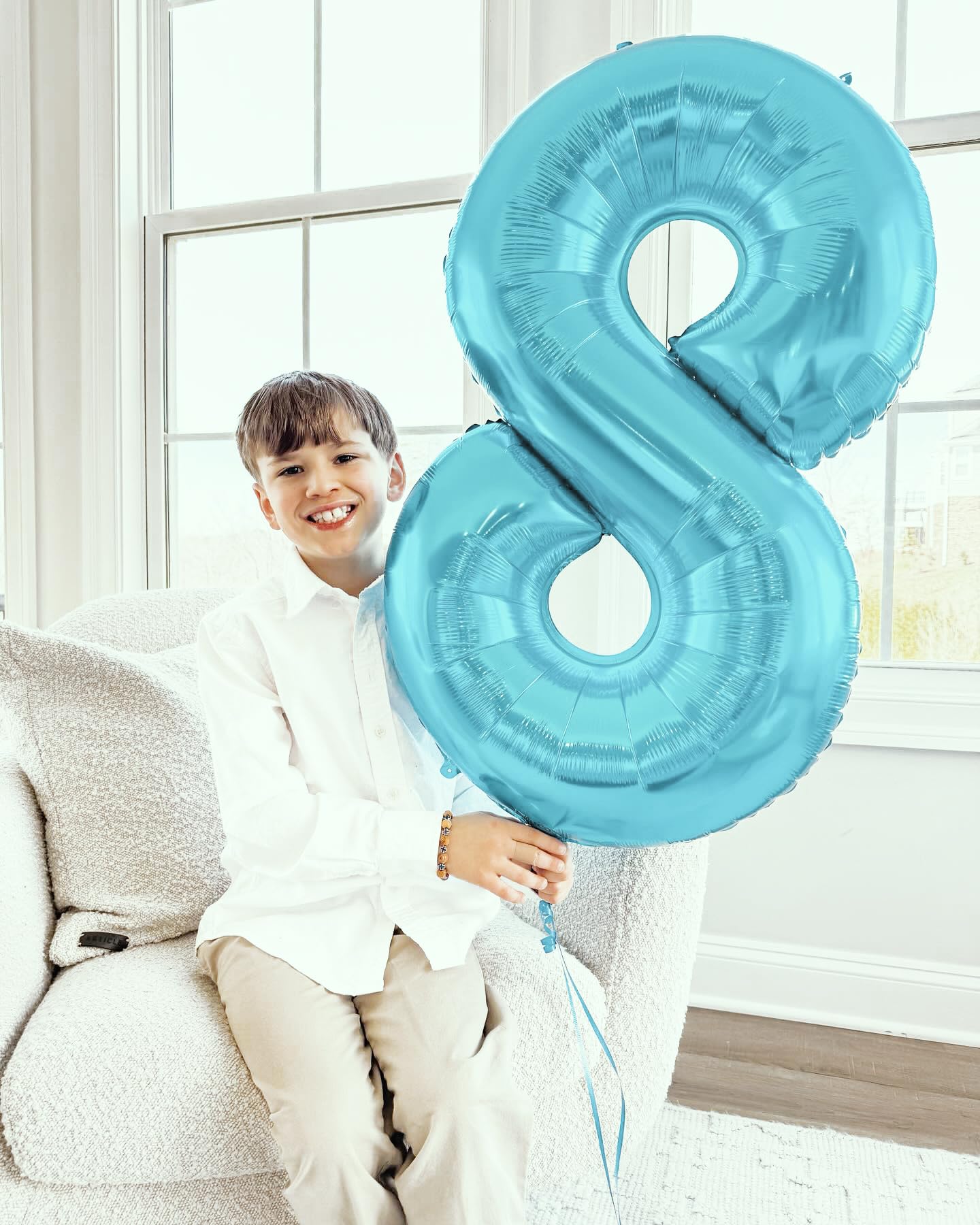 Pearlescent Blue 8 Balloon, Number Balloons 40 Inch, 8Th Birthday Decorations For Boys Girls, Birthday Balloons, Pearlescent Blu