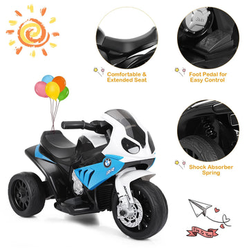 OLAKIDS Kids Ride on Motorcycle, 6V Licensed BMW Electric Motor with Music, Foot Pedal, Headlight, Leather Seat Cushion, 3 Wheel