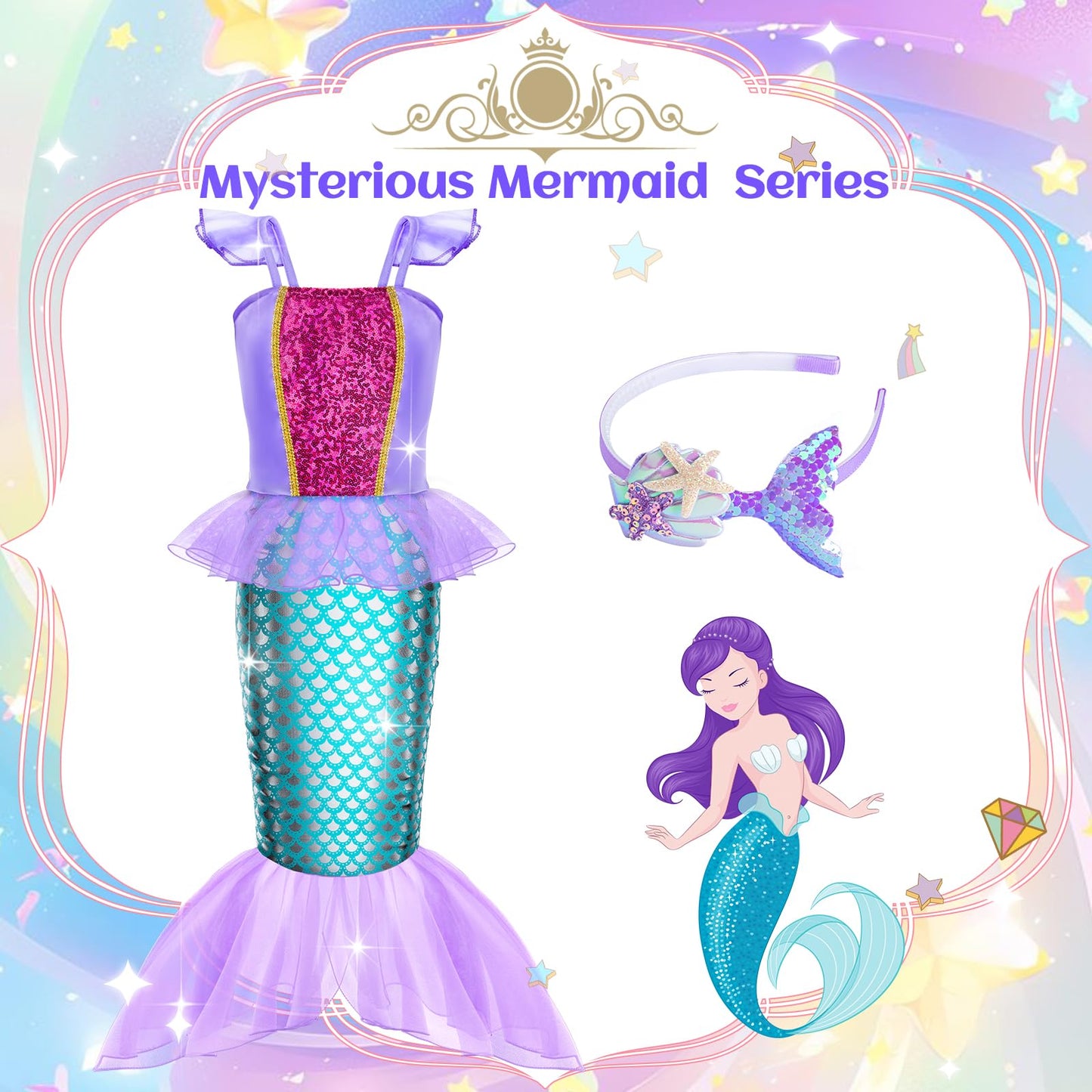 Princess Dress Up for Girls - Dress up Clothes for Toddler Girl, Princess Toys Christmas Birthday Gifts for 3 4 5 6 7 Little Gir