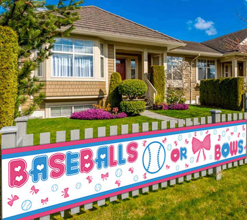 Colormoon Gender Reveal Party Supplies Decorations, Large Baseballs Or Bows Banner, Pink & Blue Gender Reveal Party Decorations