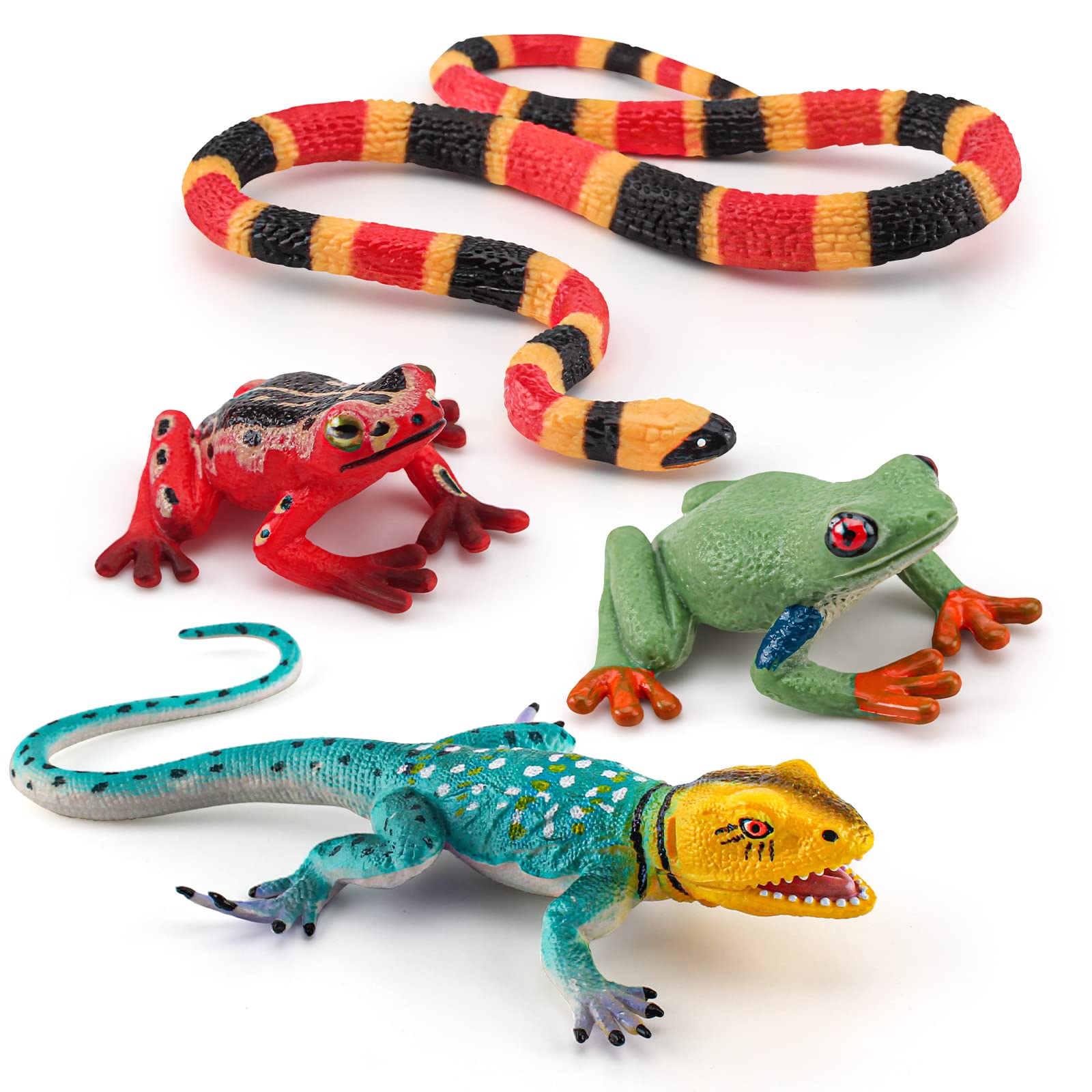 BRETOYIN Forest Snake Figurine Lizard Figures Frog Figures 4PCS Tropical Forest Animals Figurines Frog Toys School Project Model