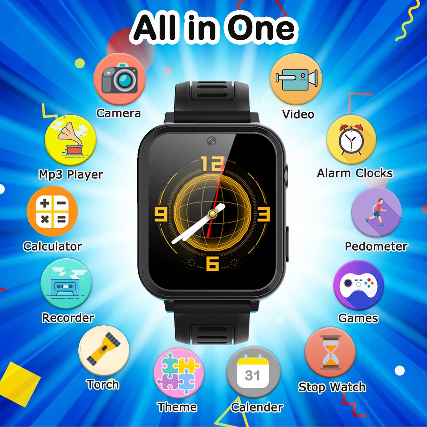 Cosjoype Kids Game Smart Watch For Kids With 24 Puzzle Games Hd Touch Screen Camera Video Music Player Pedometer Alarm Clock Flashlight 12/24 Hr Kids Watches Gift For 4-12 Year Old Boys Toys For Kids
