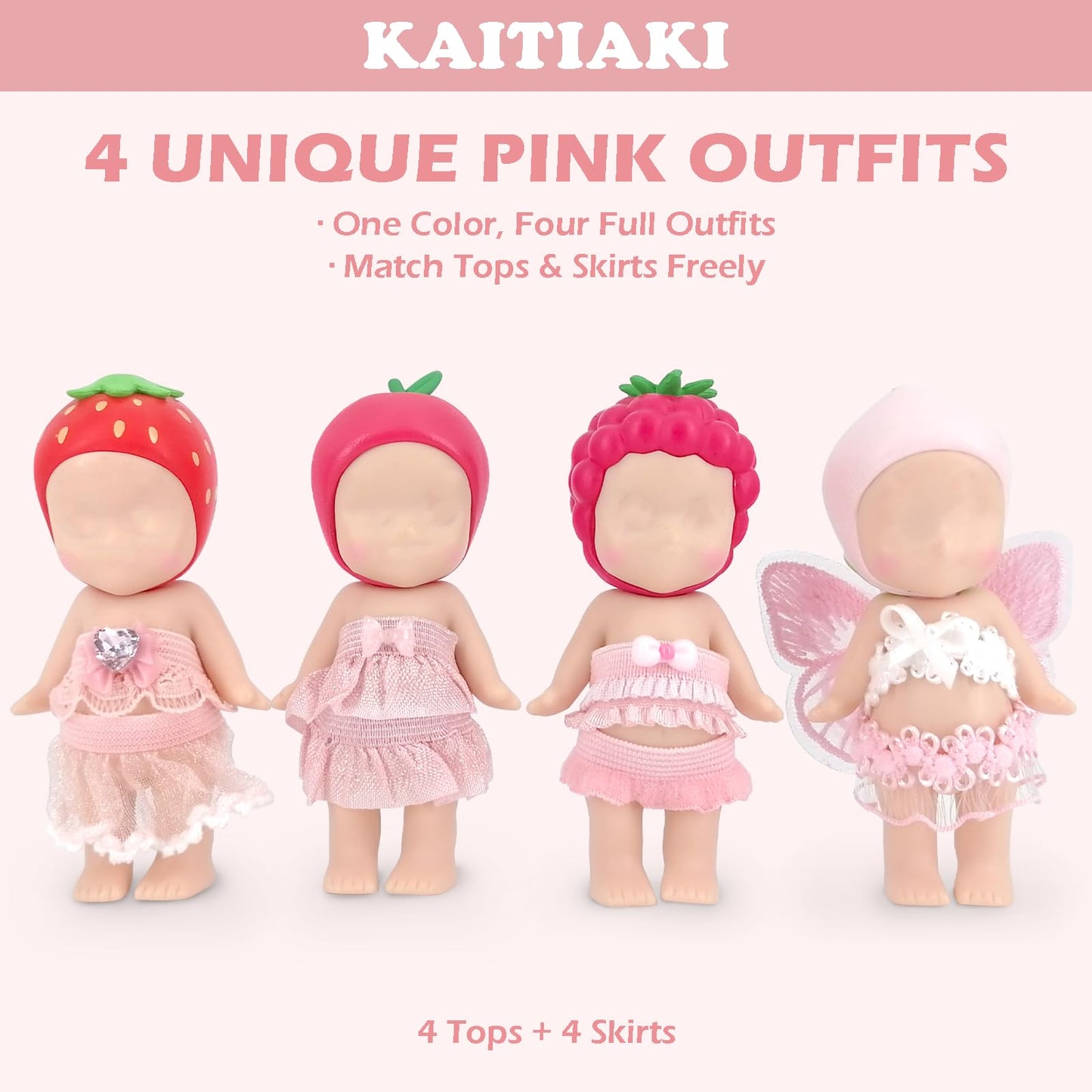 4 Sets Doll Clothes for Sonny Angel  fit for 3 Inch Collectible Dolls for mature-themed Collectors  Includes Tops and Skirts for Display and Decoration (Cherry Blossom Angel Style)