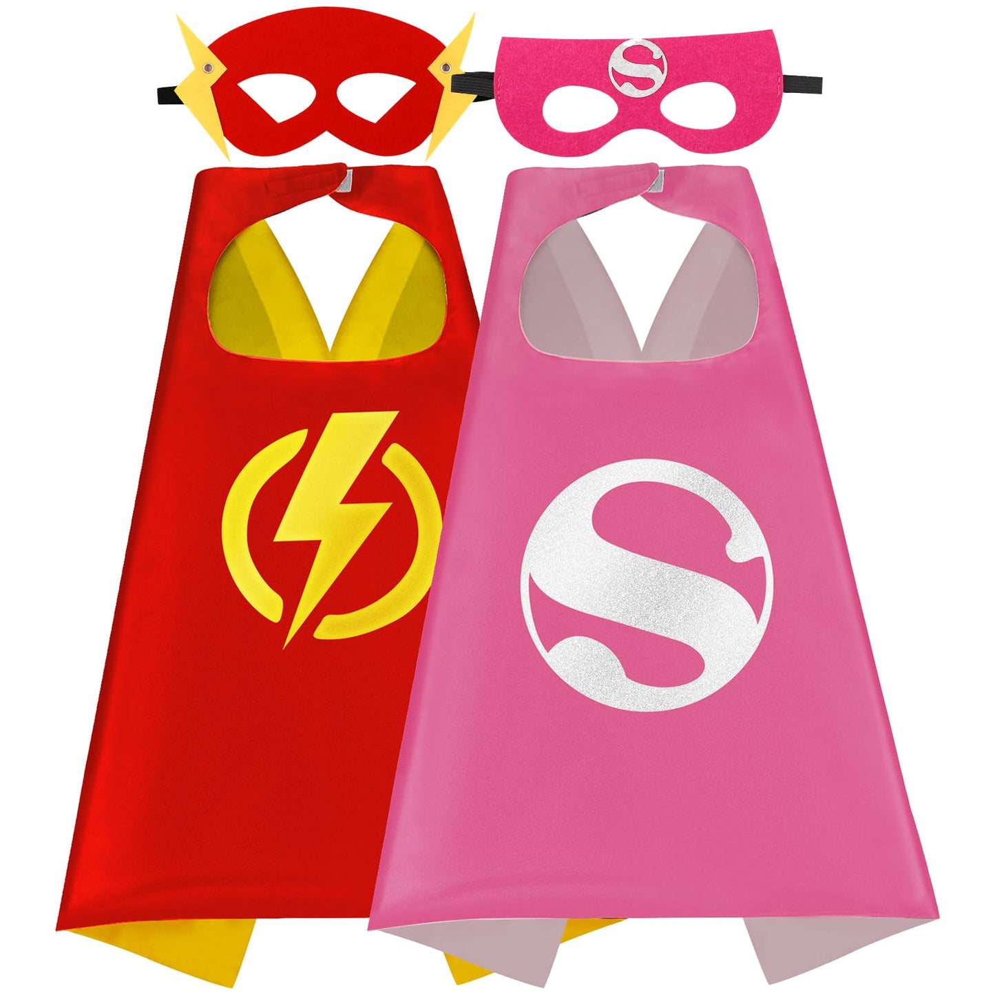 Mizzuco Superhero Capes For Kids Cloak With Mask Halloween Costumes And Party Dress Up Gift 2Pcs(Red+Pink