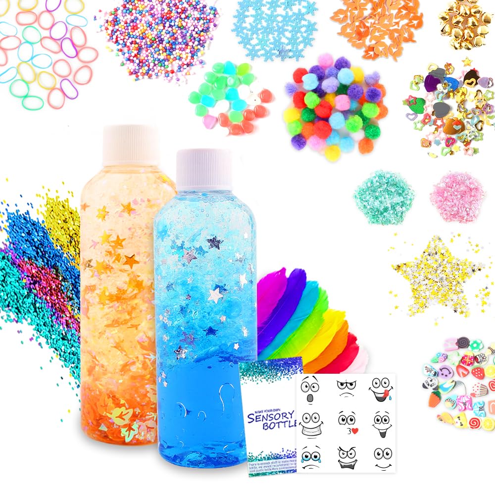 Vmnlooking Sensory Bottles Kits Supplies Sensory Toys For Toddlers1-3, Calm Down Corner Supplies With Glitter,2 Fun Containers A
