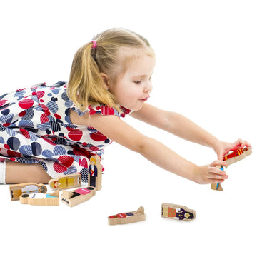 Little Professionals Wooden Character Set - Cute Wood Block People Toys For Kids & Toddlers - Open Ended Stem Pretend Play & Educational Games For Children, Boys & Girls (15-Pieces)