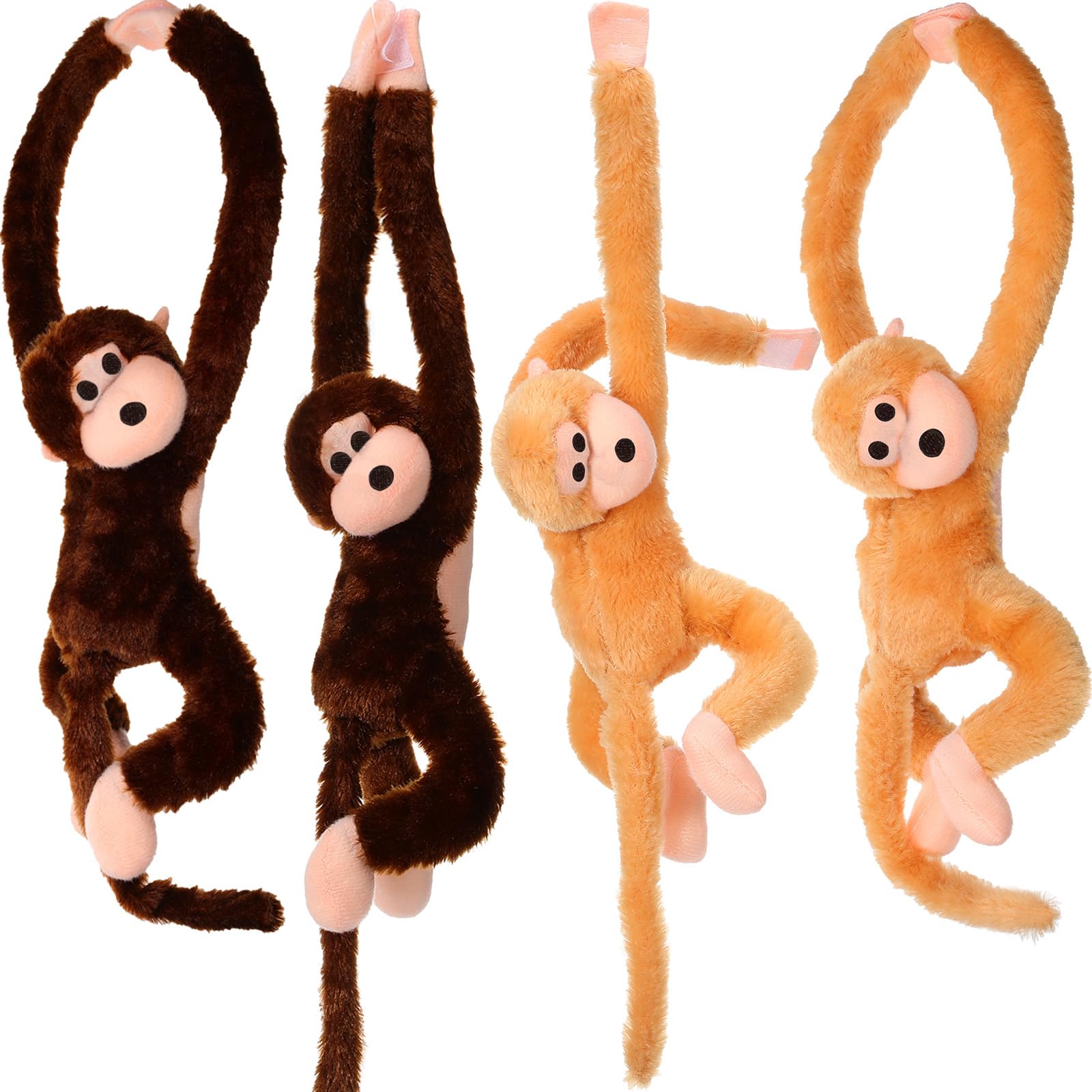 Chivao Set Of 4 Stuffed Monkey Hanging Stuffed Animal Monkey Plush Toy Large Stuffed Animal Monkey With Loop For Gifts Favors (Brown Khaki, 20 Inch)