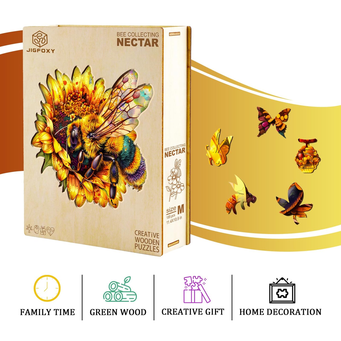 Jigfoxy Wooden Puzzles for mature-themeds  Bee Wood Puzzles mature-themed  Unique Animal Shape Wooden Jigsaw Puzzles for mature-themeds  Birthday Gifts for Puzzle Lovers  Family  Friend (L-13.4 * 12.8in-250pcs)