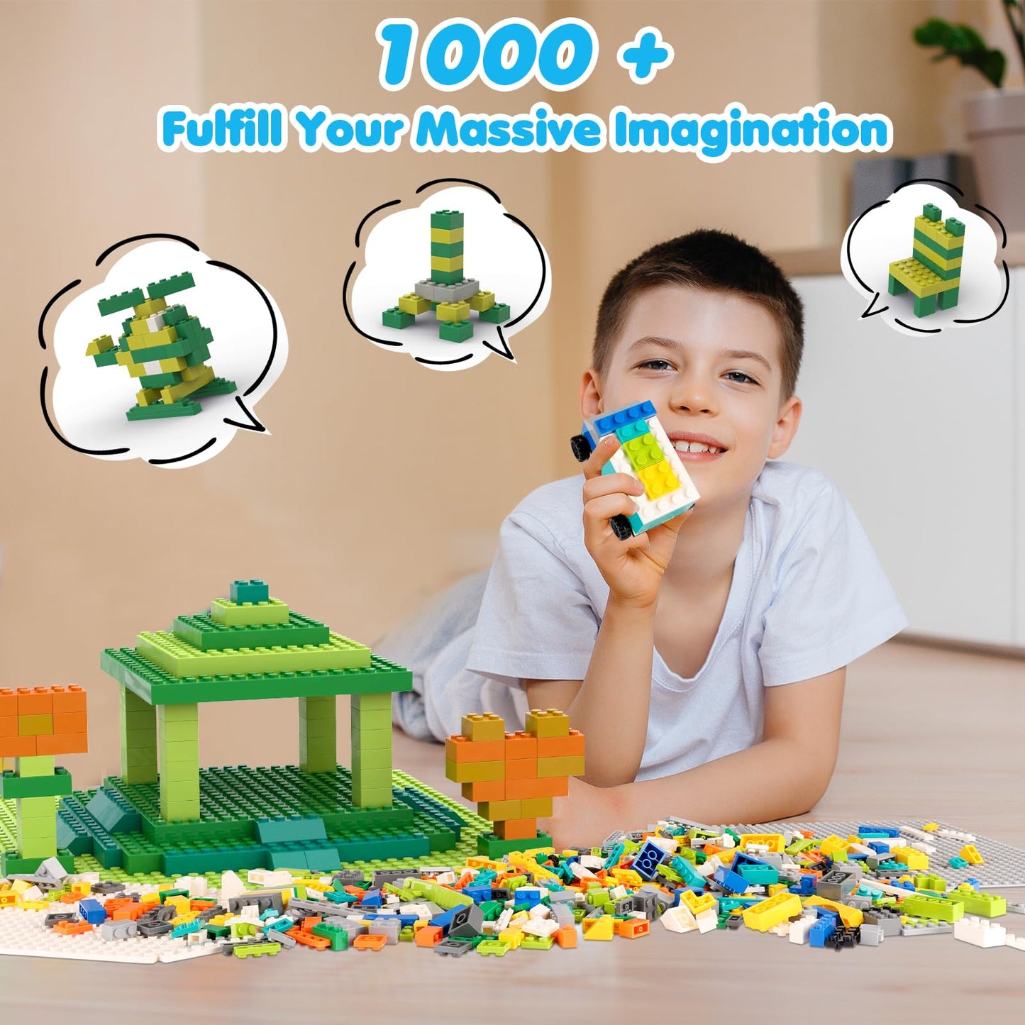 Bulding Bricks Set Compatible With Lego Classic For Kids, Includes Dual-Sided And Single-Sided Baseplates, Variety Of Accessories To Spark Imagination (Boy)