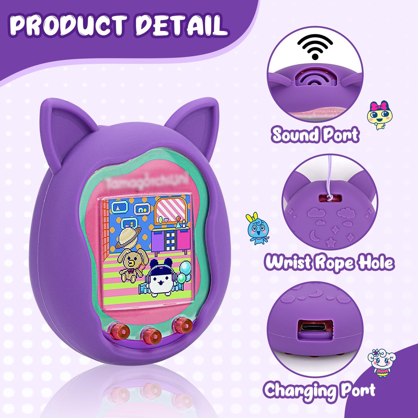 2pack Winceed Silicone Case for Tamagotchi Uni, Protective Cover for Tamagotchi Uni Protector Skin with Hand Strap (Pink+Purple)