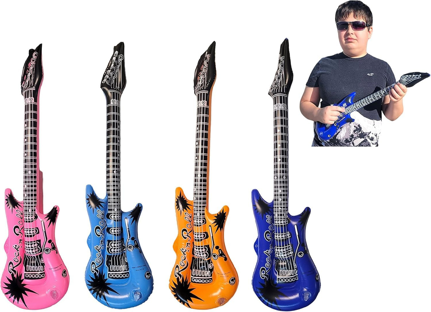 Rock Inflatable Mini Guitars (23 Inches) Vinyl. Perfect Party Favor, DJ Dance 80s Rocker (4)