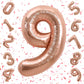 Flyloons 9 number Rose Gold Foil Balloon 16 inch Size Birthday Decoration Items | 9th Year Balloons | Nine