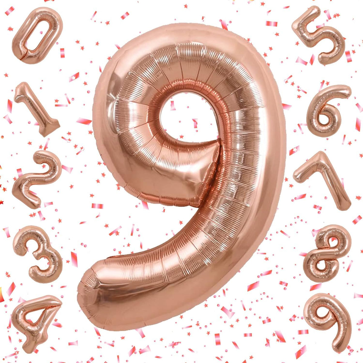 Flyloons 9 number Rose Gold Foil Balloon 16 inch Size Birthday Decoration Items | 9th Year Balloons | Nine
