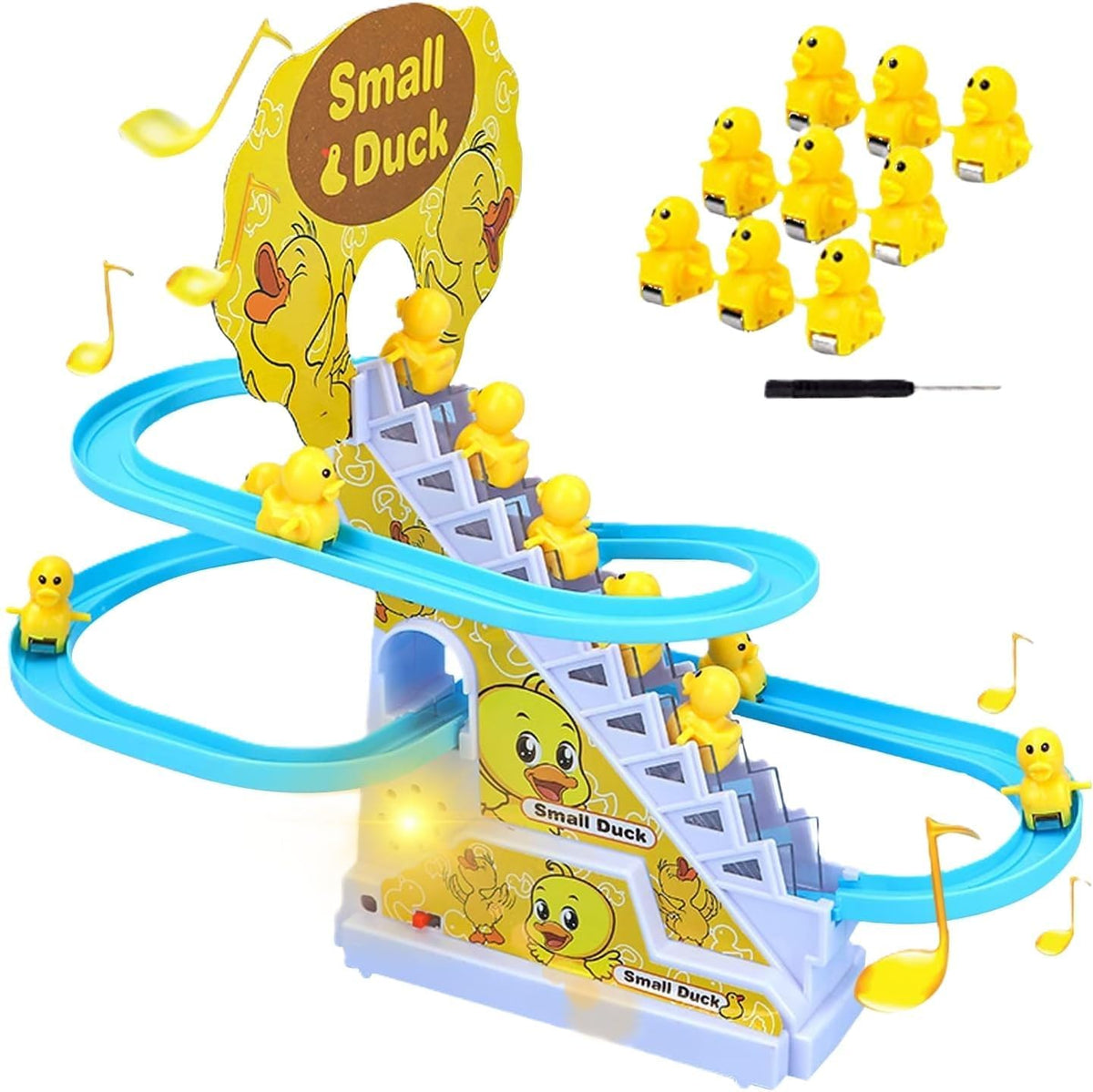 Quxevia Duck Track Toy Set  Interactive Sliding Duck Race Track with Music & Light, Educational STEM Building Track Toy for Kid