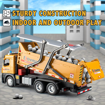 TAKGUD Dump Truck for Boys Age 4-7, 12'' Big Plastic Toy Dump Truck with Sounds & Lights, Construction Vehicle Toys with Movable