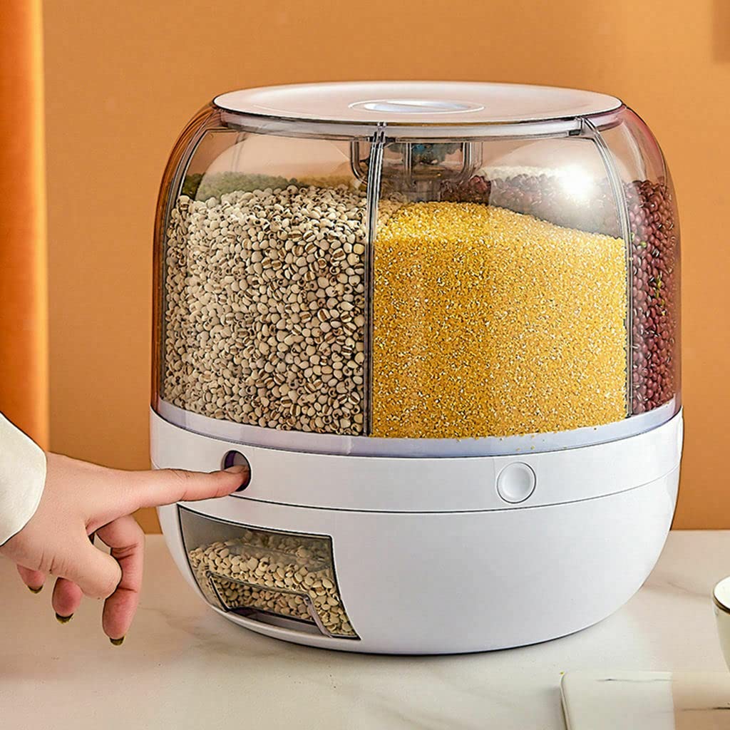 Vbm Airtight Food Storage Containers Rice Dispenser Countertop Cereal Grain Pulses Container Sets 6 Grids Rotating Canisters Wit