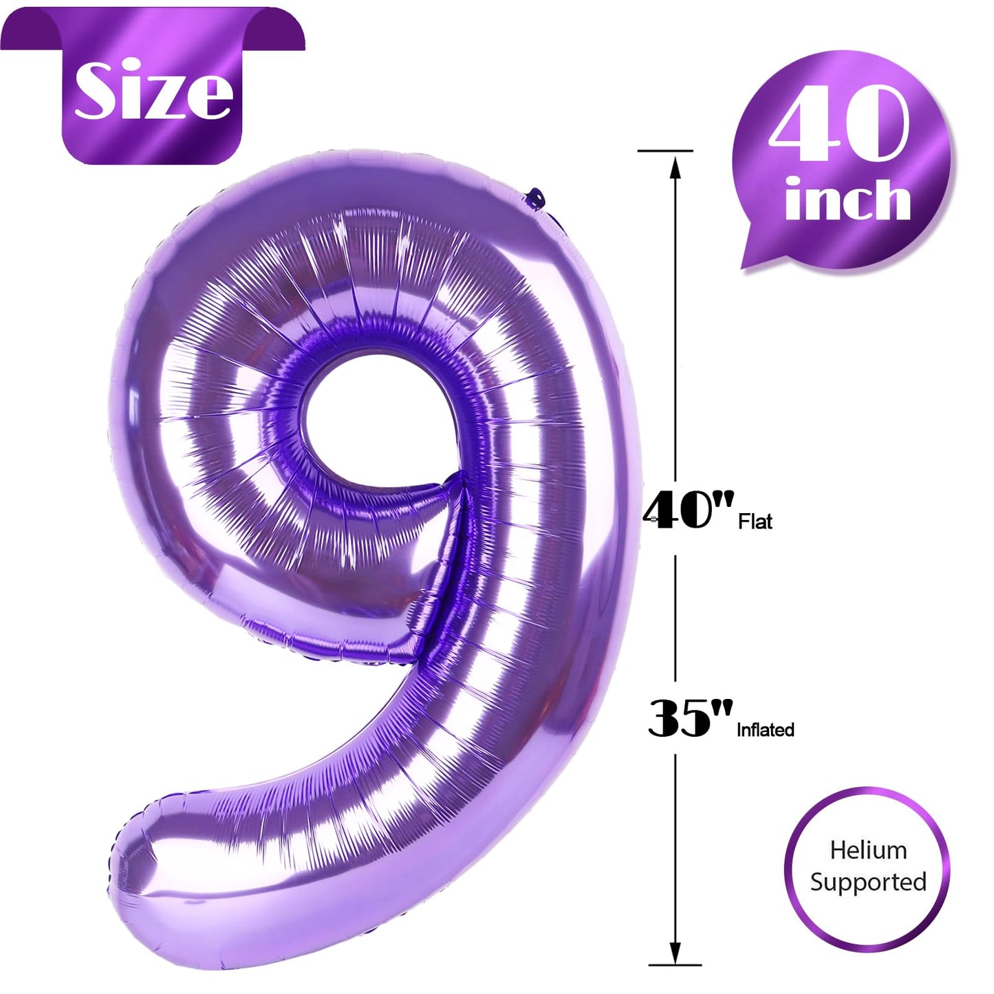 Purple 9 Balloon, Number Balloon 40 Inch, Purple Party Decorations, Giant Birthday Decorations For 9Th 19Th 29Th 90Th, Number 9