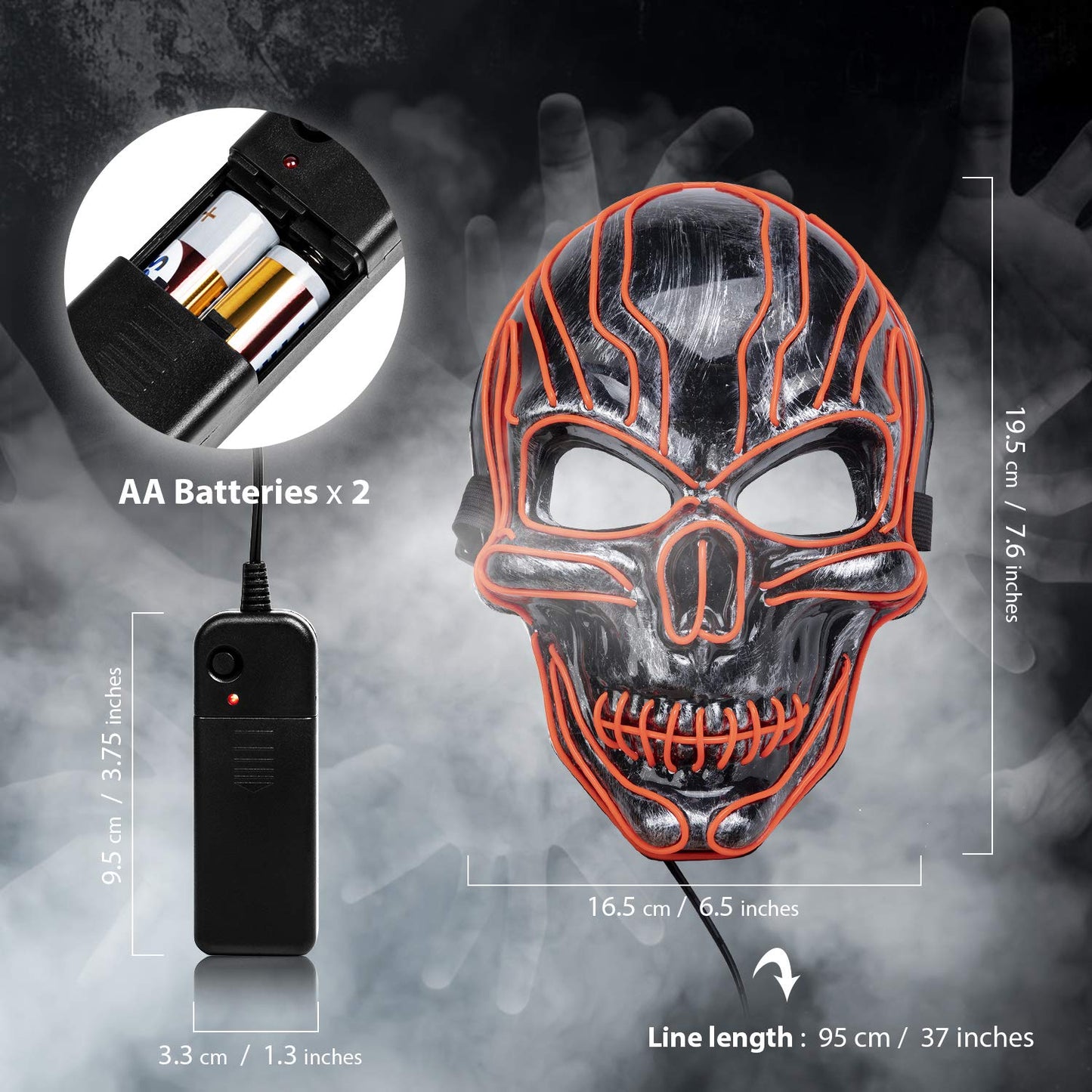ILEBYGO LED Halloween Light Up Mask Purge Mask Scary Mask with EL Wire 3 Flashing-Modes for Halloween Festival, Party, Cos Play