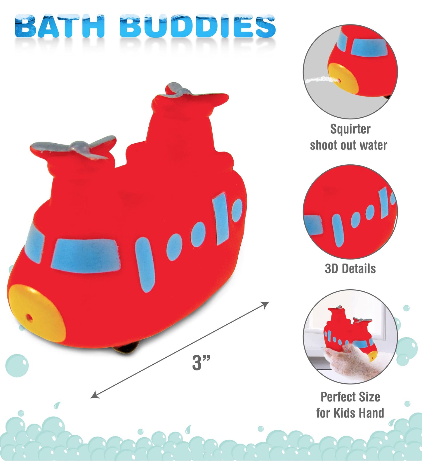 Dollibu Sea Knight Helicopter Bath Buddy Squirter - Floating Red Chopper Rubber Bath Toy, Water Squirting Bathtime Play For Toddlers, Cute Aircraft Toy For The Bathtub, Beach, & Pool For Girls & Boys