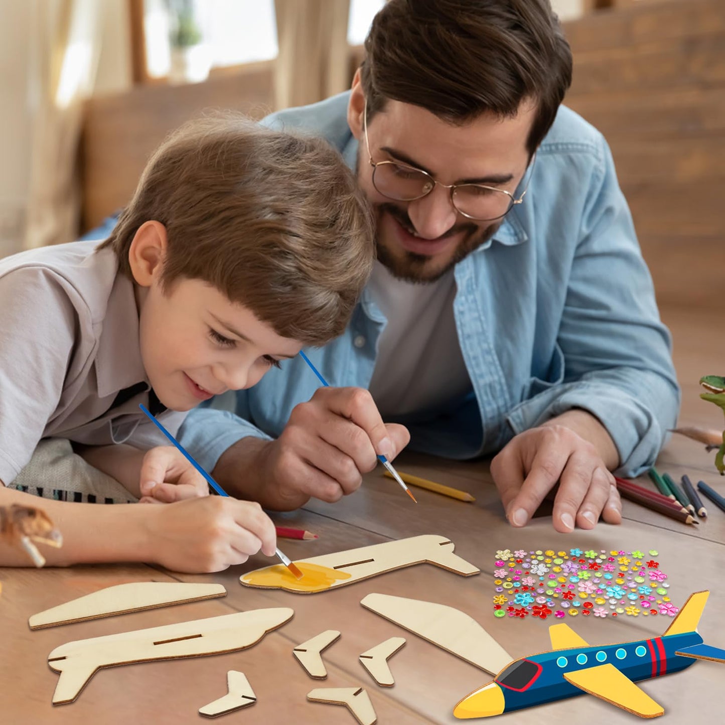 Fennoral 12 Pack Wooden Airplane Craft for Kids Make Your Own 3D Airplane kit for Boys Girls DIY Paint Wood Planes for School Ar