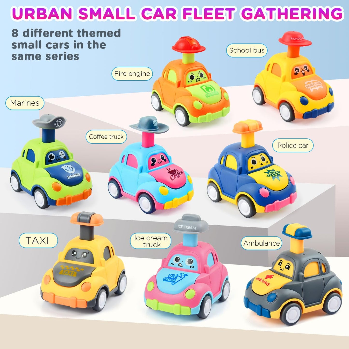 soi-meme 8 Pack Press and Go Car Toys for Toddlers 1-3 Year Old,Infant Play Vehicle Set Toys for 1 2 3, Baby Car Toys for 9-12-1