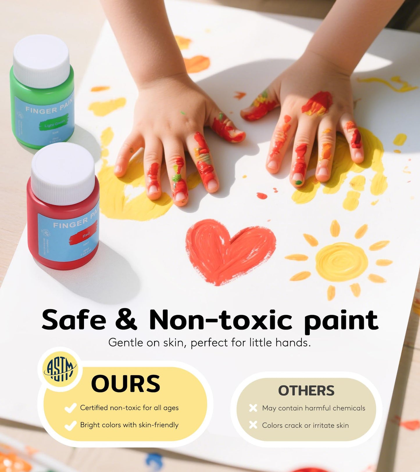 TMOL Washable Finger Paints for Toddlers, 40 PCS Non-Toxic Art Supplies, 10 Vibrant Colors, 0.21 Fl Oz Each, Safe for Kids Age 3