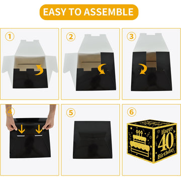 Toniful 4 Pcs 40Th Birthday Decorations Boxes For Men Women,Fourty Years Old Birthday Cardboard Box Party Supplies,Black And Gol