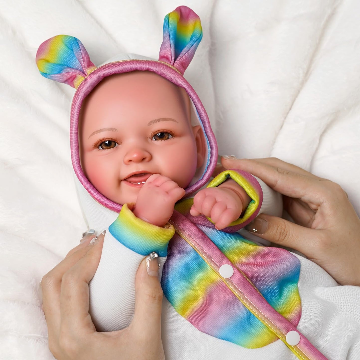 Jizhi Baby Dolls, 17Inch Soft Body Realistic Baby Doll Cute Smiling Real Life Baby Dolls Girl With Bunny Clothes And Accessories For 3+ Year Old Girls Cuddling, Playing&Collection