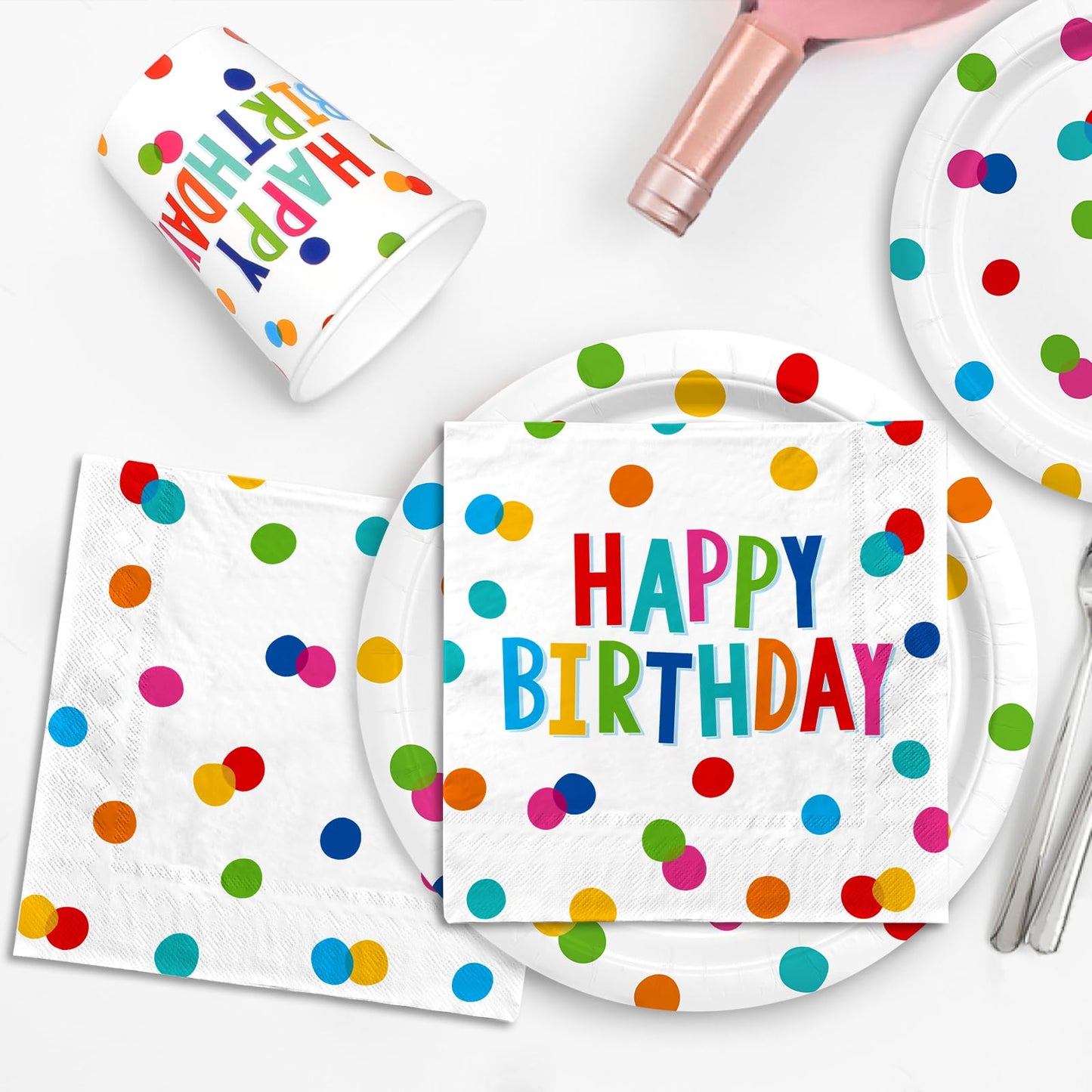 Happy Birthday Decorations: Kids  Birthday Party Supplies with Dots Design - Includes Happy Birthday Plates and Napkins, Dispos