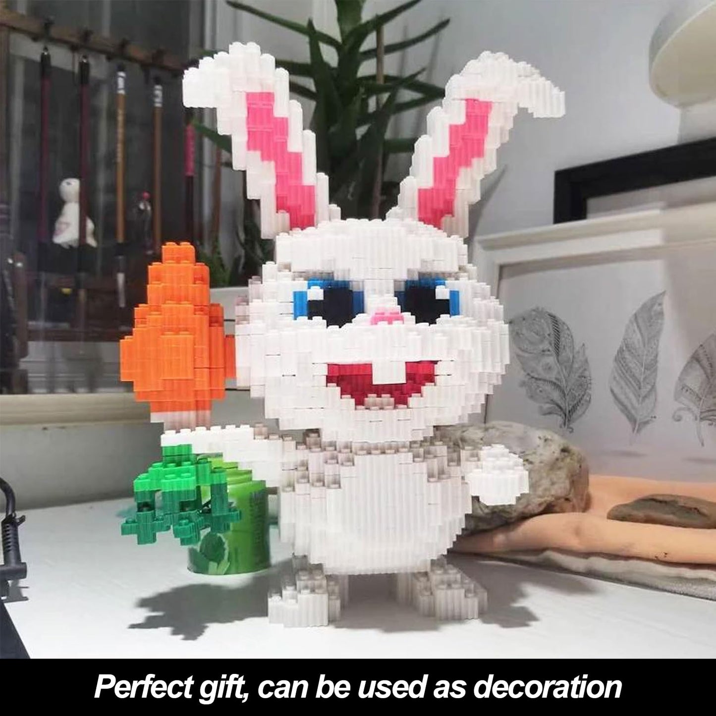 JQARCH Rabbit Micro Building Blocks Set - 5200pcs Easter Bunny with Carrot, Medium to Large, White Plastic, Compatible with Lego