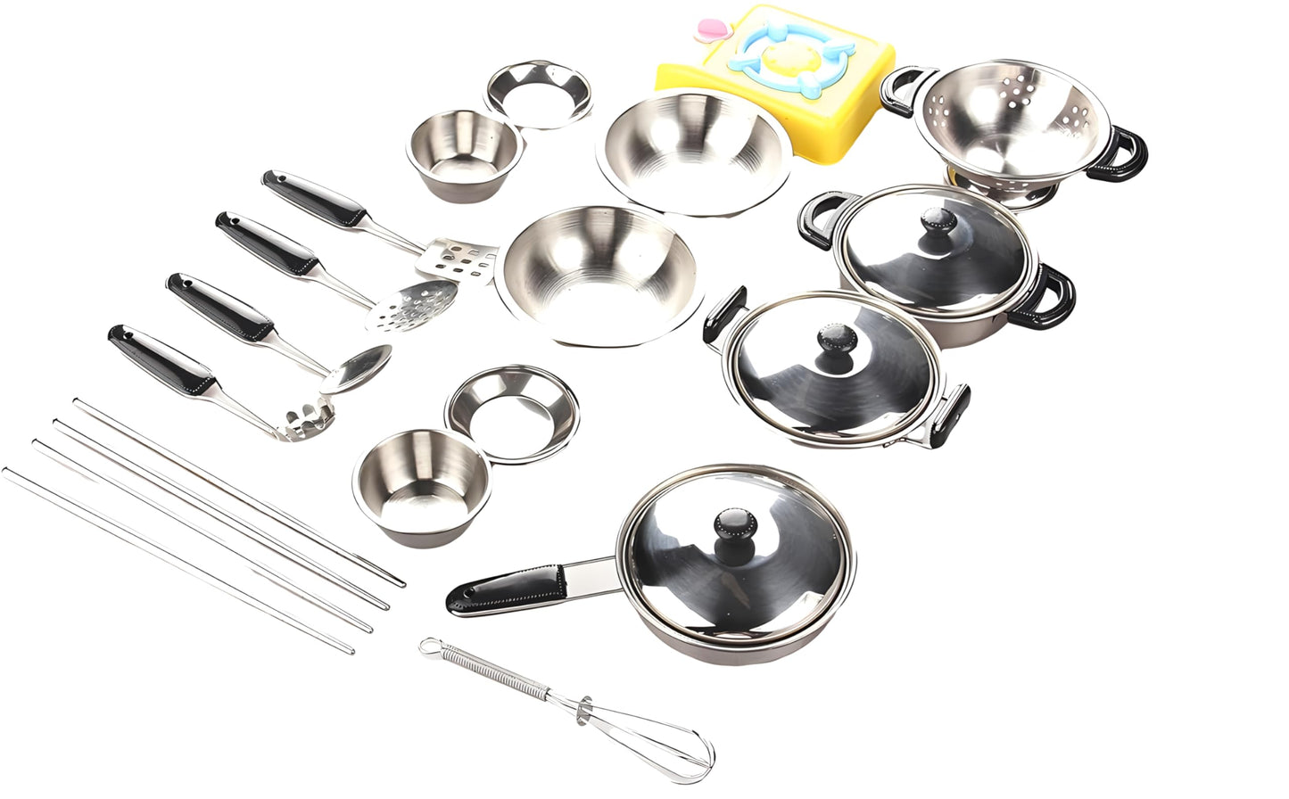 Miniature Toy 17-Piece Stainless Steel Pots And Pans Set , Magikon Pretend Play Kitchen Cooking Utensils Toy