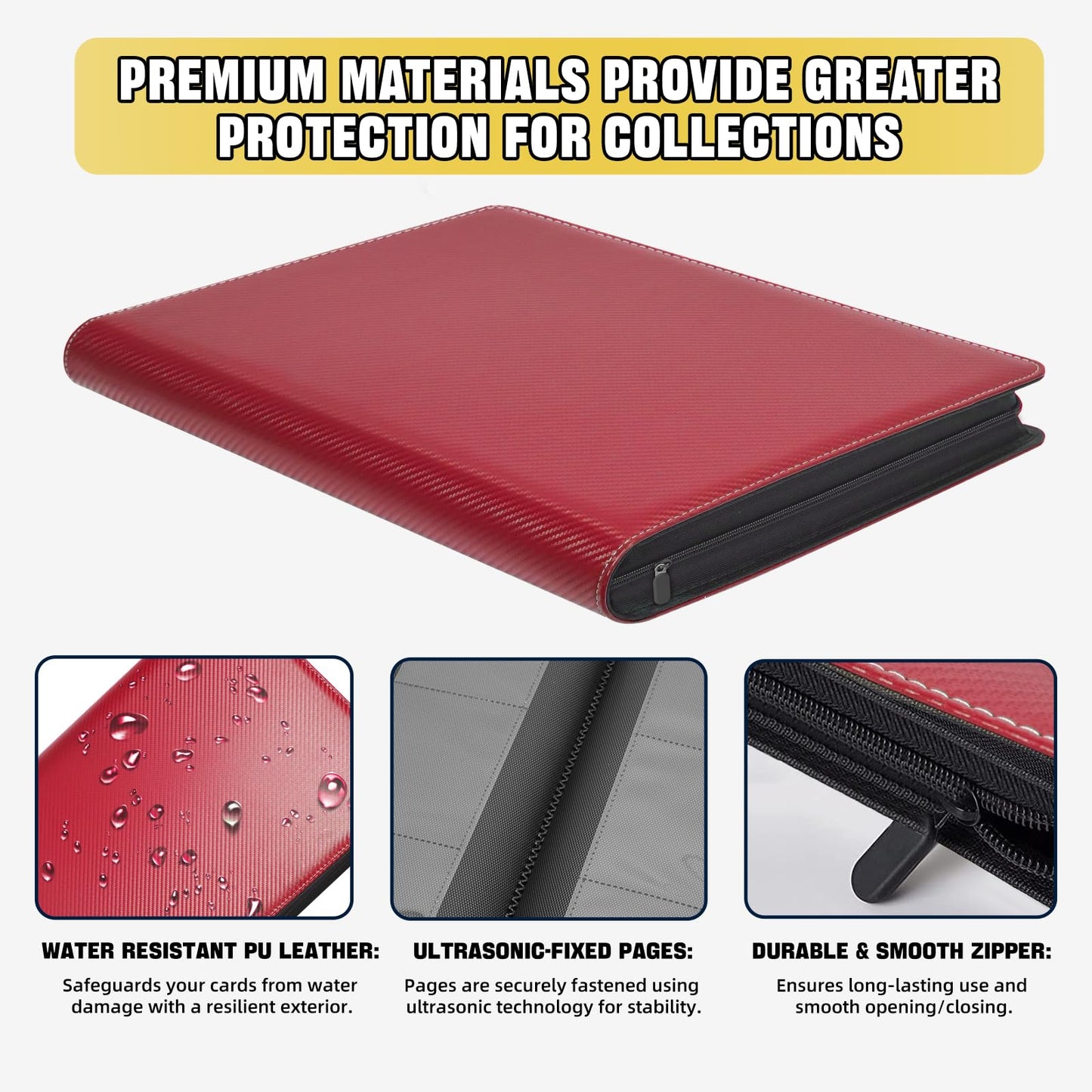 HESTECH enhanced Card Binder 1000 Pockets Card Collection Binder 16 Pocket Side Loading Card Binder with Zipper  Ringless Trading Card Album Folder for MTG  TCG  Sports Cards Red