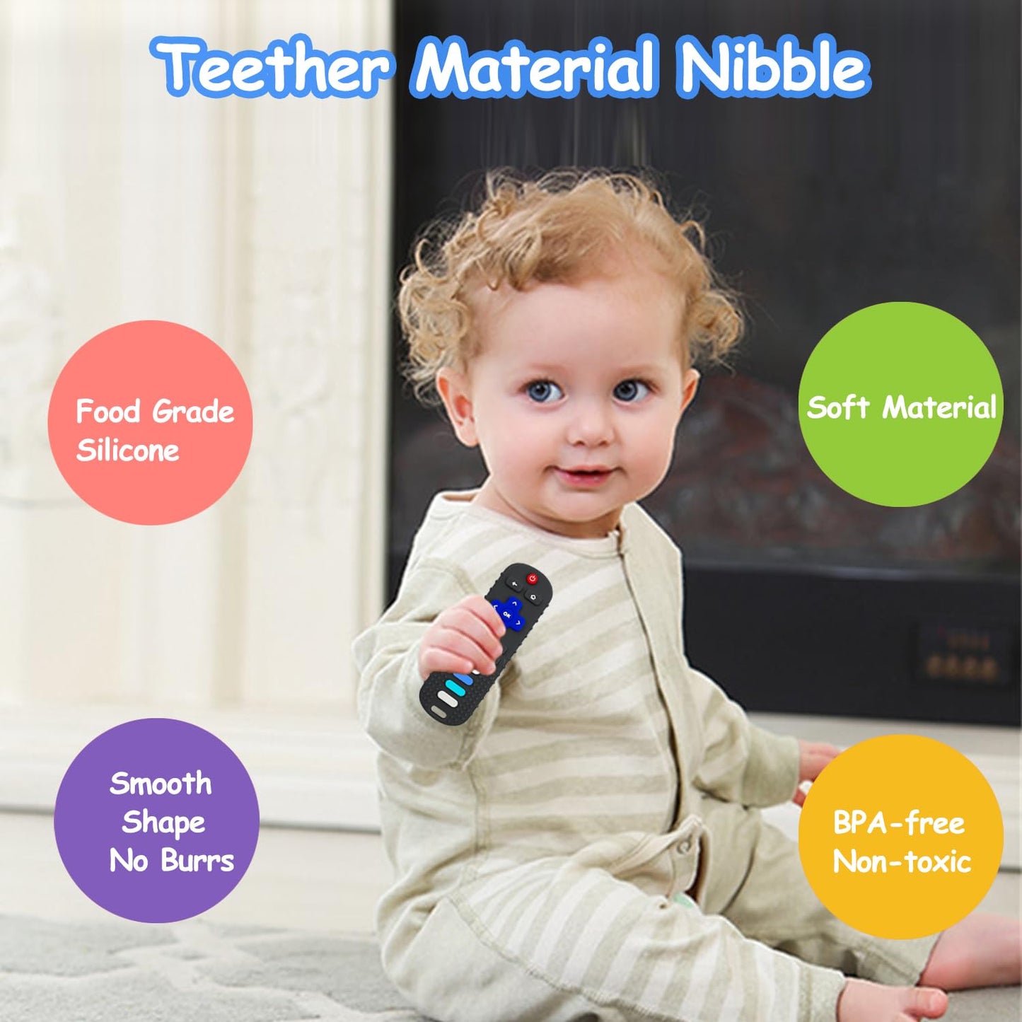 YAPROMO Babay Teething Toys  Soft Reomte Teether Toys  2 Pcs Silicone Chew Toy for Babies 18 Months+  Remote Control Shape Teething Toys BPA Free & Refrigerator Safe