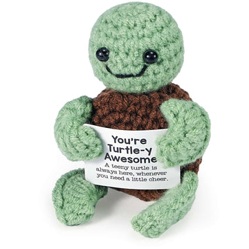 Positive Crochet Turtle Inspirational Turtle With Encouraging Card Handcrafted Emotional Support Plush Animal Ideal Birthday Hol