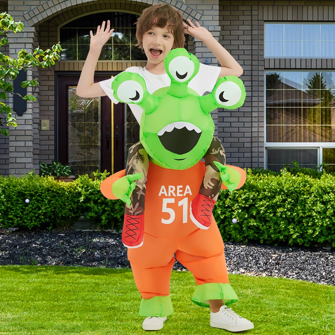 Comin Halloween Inflatable Alien Costume Kids Cosplay Costumes Funny Ride On Blow Up Costumes Alien Suit For Teens (7-10 Yrs)