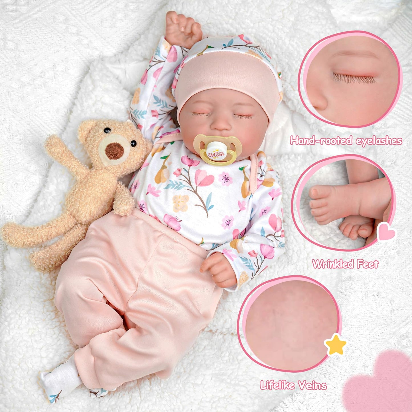 Babeside Lifelike Reborn Baby Dolls Connie - 20-Inch Poseable Sleeping Realistic-Newborn Baby Dolls Girl, Adorable Real Life Baby Dolls With Toy Accessories Gift Set For Kids Ages 3 And Up