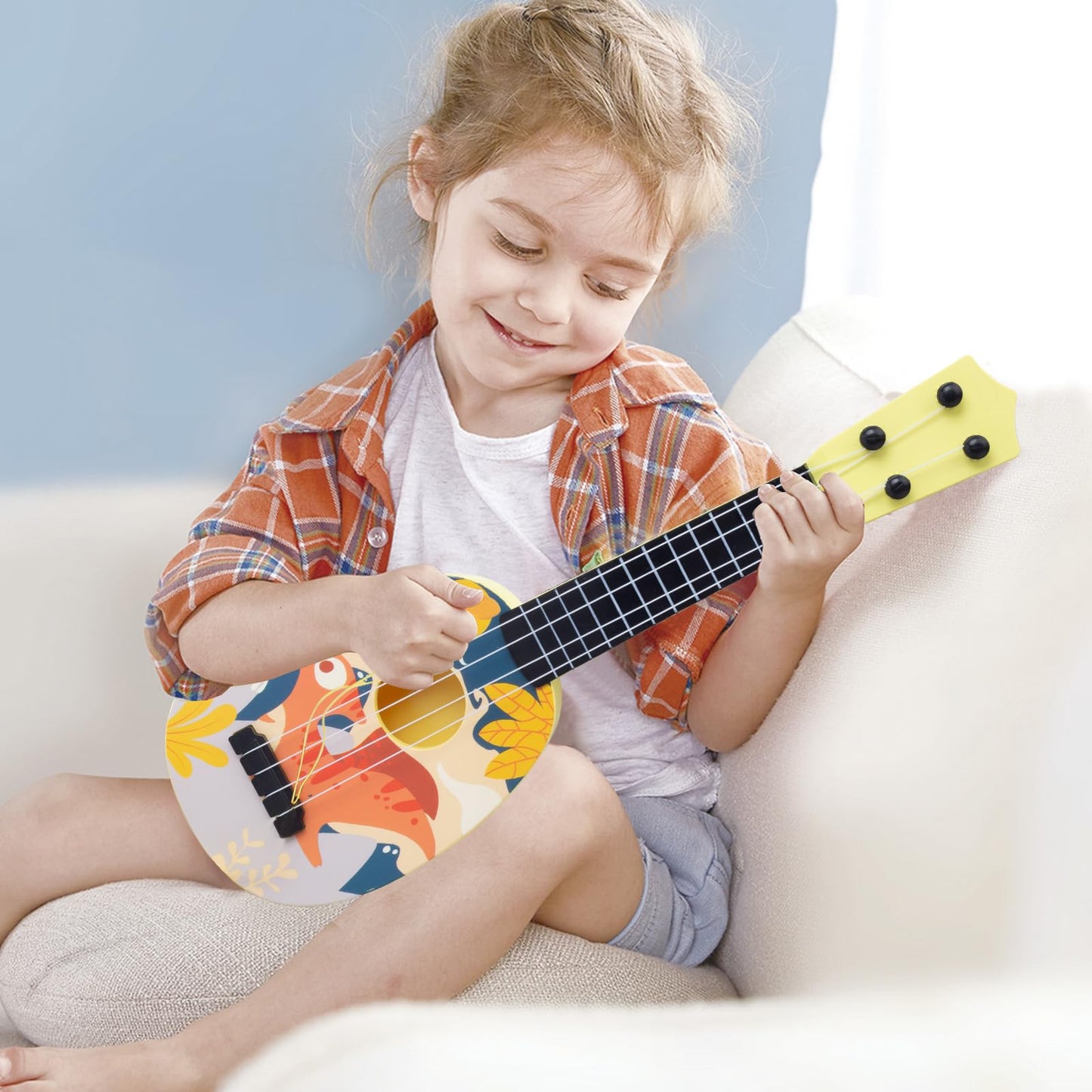 Yoloplus+ Kids Toy Ukulele, Kids Guitar Musical Toy,17 Inch 4 Steel Strings, With Pick, Kids Play Early Educational Learning Musical Instrument Gift For Preschool Children (17 Inch Yellow Color)