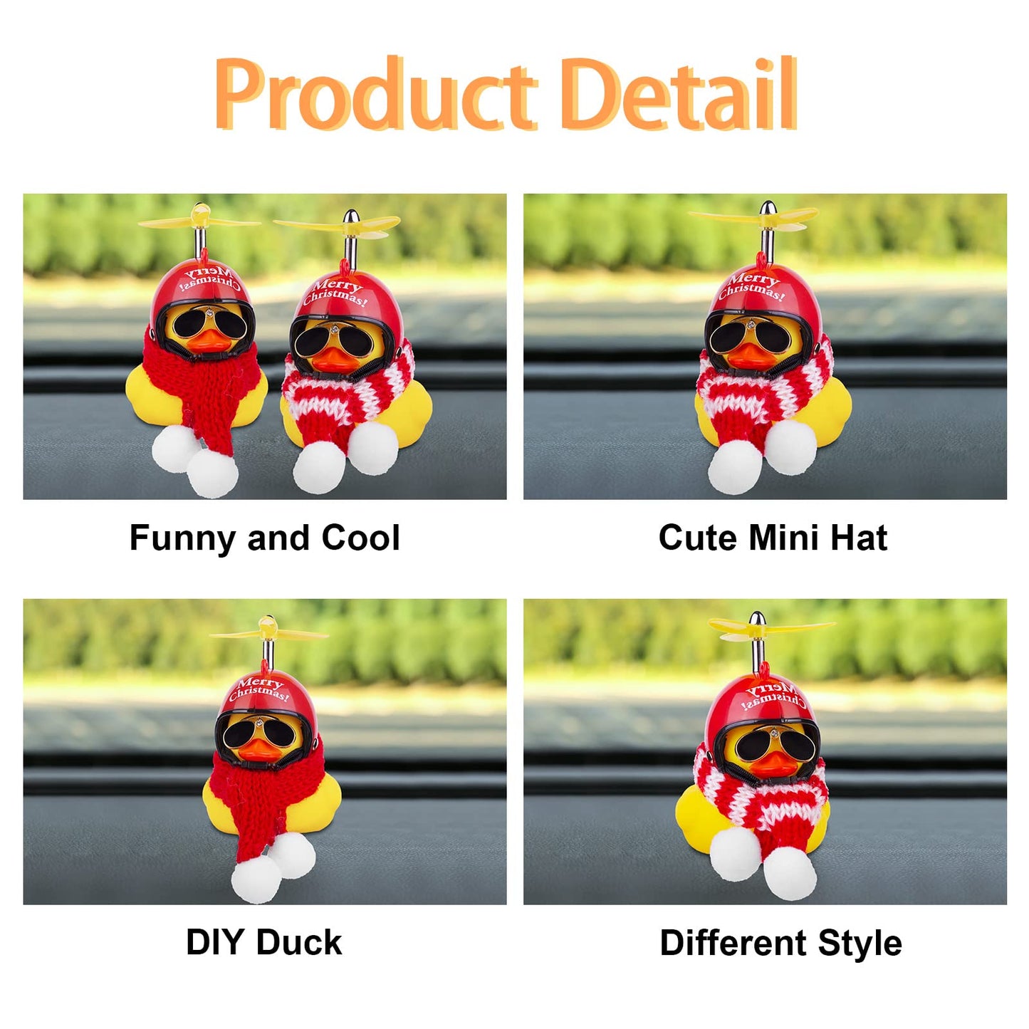 Mumyer Rubber Duck Car Ornaments Yellow Duck Car Dashboard Decorations For Christmas Decor With Mini Helmet Scarf And Sunglasses
