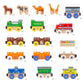 Orbrium Wooden Train Cars & Engines Collection - 18 Pcs Multicolor Safari Zoo Set, Compatible with Thomas & Brio, Model ORB-TS-A203