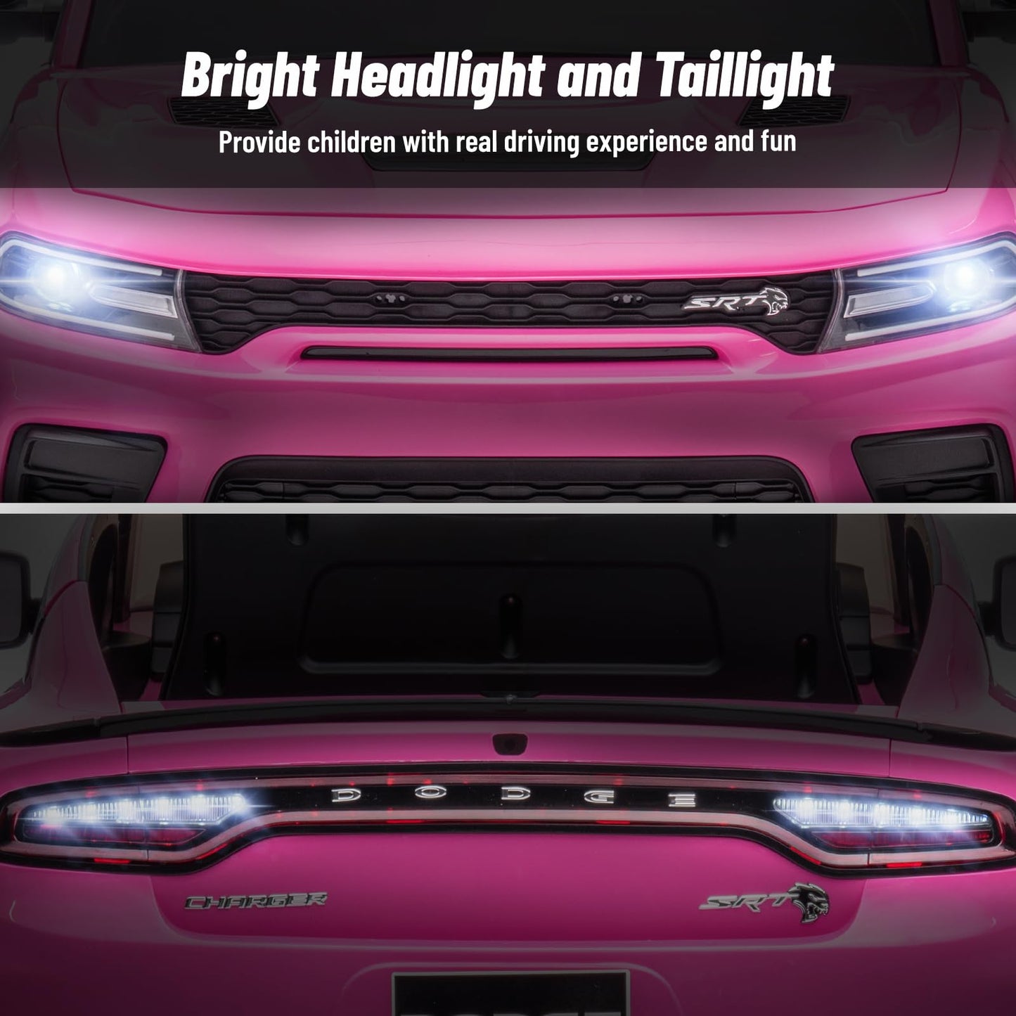 Electric Car For Kids,Licensed Dodge Charger Srt Hellcat Ride On Car,3.1Mph Max Speed,12V 7A Kids Electric Vehicle With Remote C