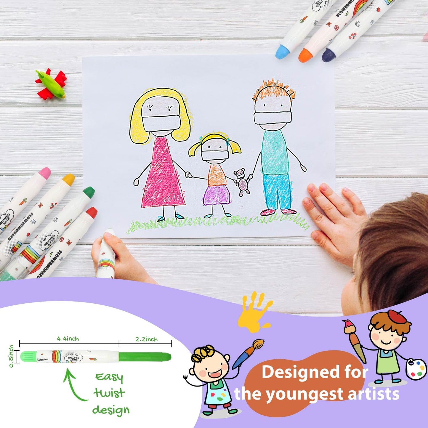 Lebze Jumbo Crayons Set - 24 Non-Toxic Twistable Crayons for Toddlers, Large Size, Assorted Colors, Perfect Gift for Kids