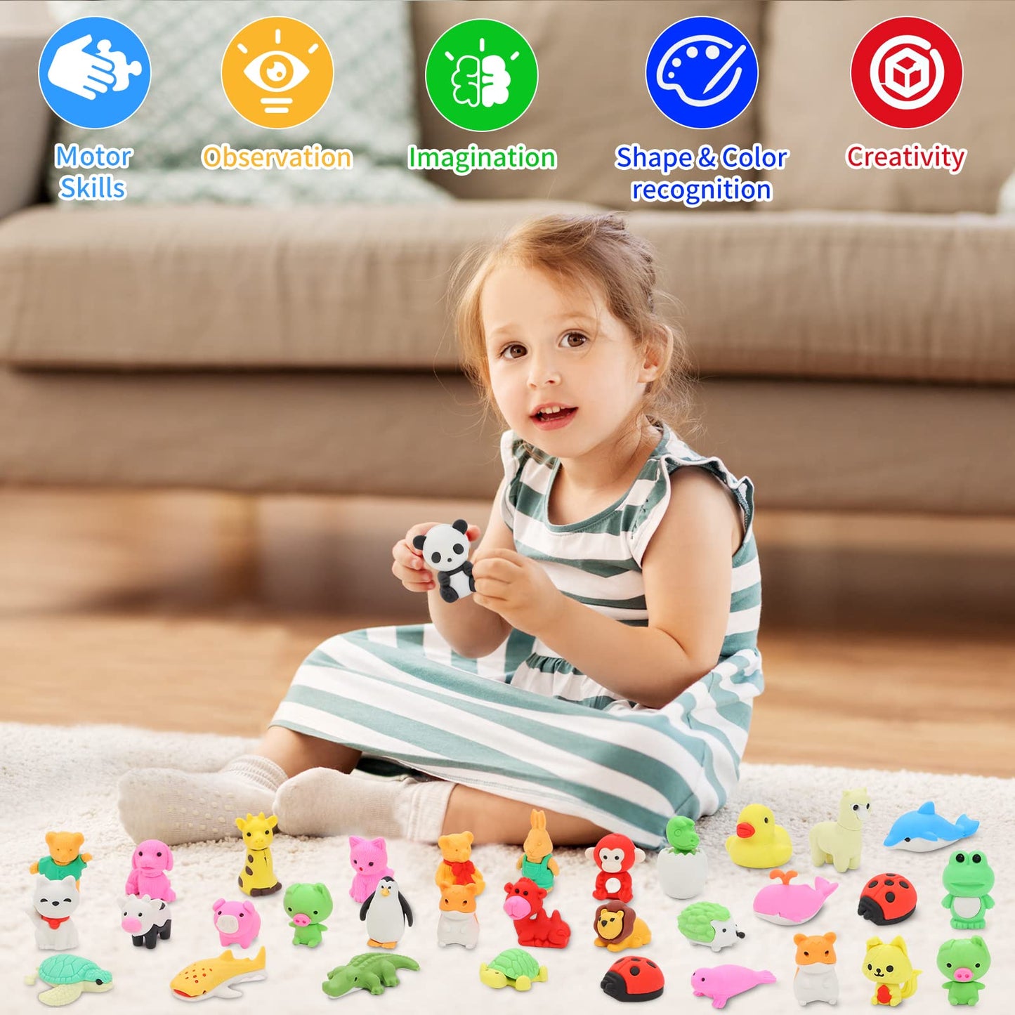 LanMa Animal Erasers Set, 118 pcs Rubber Pencil Erasers, Micro Size, Classroom Prizes, Party Favors, Model LanMa230211